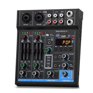 M4 4-kanaals Bluetooth Mini Audio Mixer Geluidskaart DJ 16 Digitale effecten Ruisonderdrukking Console USB-opname voor zingen 240126