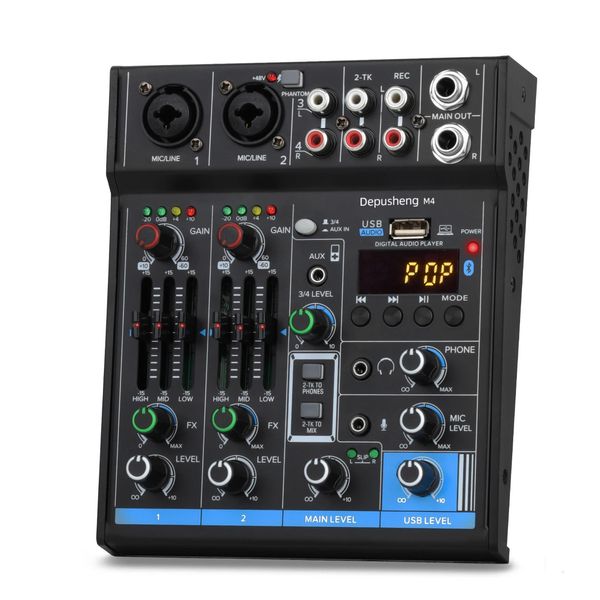 M4 4 canaux Bluetooth Mini table de mixage audio carte son DJ 16 effets numériques console de réduction du bruit enregistrement USB pour le chant 240126