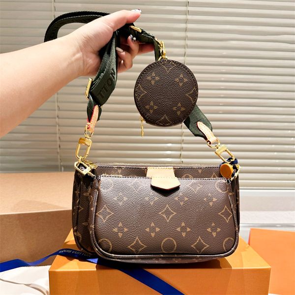 M44840 Multi Pochette Crossbody Bolso de diseñador para mujer para hombre Bolso de cuero Embrague Bolso de hombro Monedero Bolso de dama Cadena de lujo Tote Flor marrón Moda Bolsas de maquillaje Correa