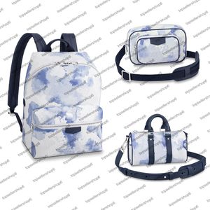 M45760 Sac à dos découverte haut de gamme pour hommes sac de créateur toile bleue aquarelle pochette extérieure véritable cuir de vachette sac à main sac à bandoulière XS sac à main bandoulière