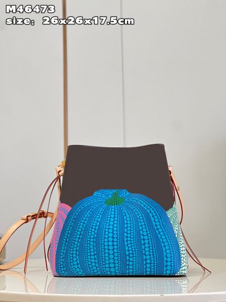 M46473 Nuevo bolso tipo cubo para mujer, bolso cruzado de alta calidad, bolso de hombro con pintura de calabaza con capacidad de cremallera espacial, muy grande y práctico