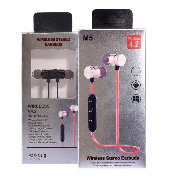 M5 Magnet Metal Sports Bluetooth Auricular V4.2 Estéreo Impermeable A prueba de sudor Correr GYM Sport Auricular con micrófono para IOS Android Teléfono móvil