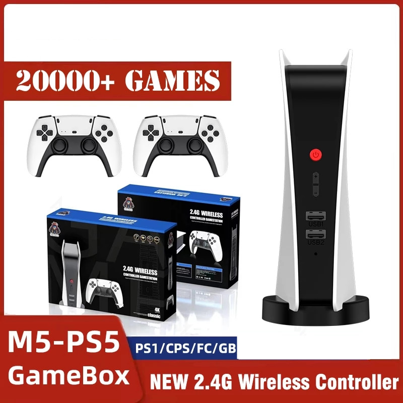 M5-PS5 Game Console Host-Video GameBox 20000 Retro Arcade Games Integrierte Lautsprecher 2.4G Wireless Controller für PS1/CPS/FC