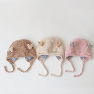 M535 automne hiver infantile bébé chapeaux dessin animé à lacets cache-oreilles enfants tricoté bonnet casquettes enfants chapeau chaud