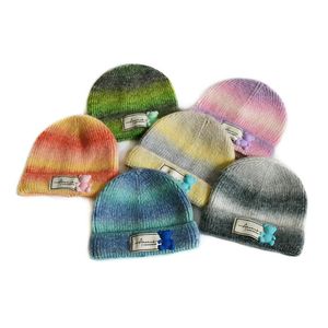 M538 Nieuwe herfst winterkinderen gebreide hoed jongens meisjes tie kleurstof patchwork gebreide cap schedelbonen kinderen warme hoeden