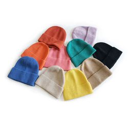 M597 nouveau automne hiver chapeau pour enfants tricoté couleur bonbon crâne casquettes enfants chaud bonnets garçons filles chapeaux décontractés