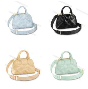 M59822 Alma BB Bubblegram Bolso de cuero Shell Bleu Glacier Acolchado Puffy Monogramas bordados Patrón Fenimine Crossbody Dos asas Bolso Correas de nylon M59793