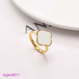 M5eu Bandringen Luxe Ring 4four Leaf Clover Ontwerper voor Vrouwen Mode-sieraden Vrouw Verguld 18k Goud Blauw Groen Schelp Diamant Bruiloft Chinees