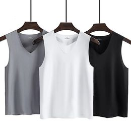 M5XL Men chaleco sin mangas vneck camisetas de seda de hielo seco rápido camiseta de tanque transpirable de gran tamaño de verano tops 240521