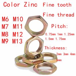 M6 M7 M8 M9 M10 M11 M12 M13 Geplateerd kleurrijke zink Fijne tandmoeren Fijne draad Dunne hexmoer 0,75 mm 1 mm 1,25 mm 1,75 mm Hekel