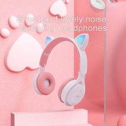 M6 Nieuwe kattenoorhoofdtelefoon Bluetooth -headset Draadloze student kinderen met kaartvouwen Mini Macaroon kleurensysteem