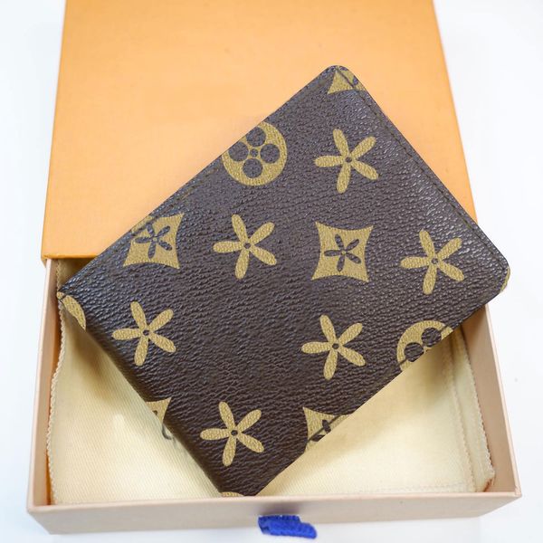 M60895 Diseñadores Titular de la tarjeta Mujeres para hombre Cartera múltiple Lujos Ranuras para tarjetas de crédito Monederos Monederos Flor marrón Bolsa de llaves Carteras de cuero de alta calidad Titular de la tarjeta con caja