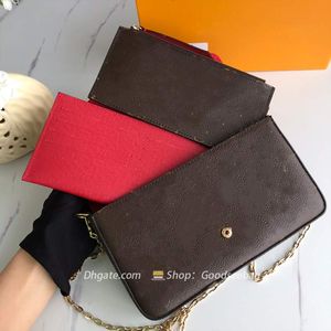 M61276 Kettingtas Wortel Porta Pas echt lederen handtas Koppeling Kruislichaam Schoudertassen Onderarm Hobo Echt lederen envelop Women Lady Bag