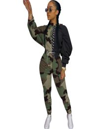 M6350 Femmes 2 pièces Automne Tentimed Sets Camouflage Leopard Imprime-combinaison à manches longues plus vêtements de taille 56582732999336