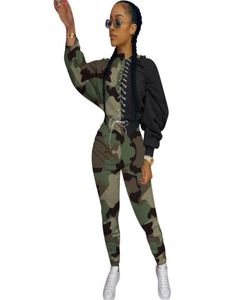 M6350 Femmes 2 pièces Automne Tentimed Sets Camouflage Leopard Imprime-combinaison à manches longues plus vêtements de taille 56582732999336