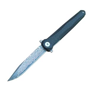 M6671 Flipper Pliage Couteau VG10 Damas Damas Steel Blade en fibre de carbone Poign￩e ￠ billes Roueur de poche EDC Fast Open Couteaux