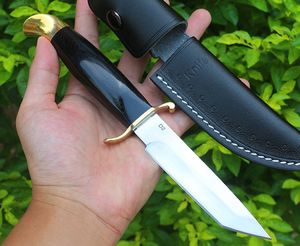 M6676 Couteau droit de survie en plein air D2 Satin / Miroir Polonais Tanto Lame Bois de couleur noire avec poignée en laiton Couteaux tactiques à lame fixe