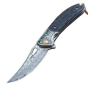 M6715 Damas Flipper Couteau Pliant Trailing Point Lame G10/Tête en Acier Poignée Roulement à Billes Ouverture Rapide EDC Couteaux de Poche avec Gaine en Cuir