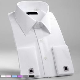 M6XL hommes français manchette robe chemise blanc à manches longues formel affaires boutons hommes chemises coupe régulière boutons de manchette 240307
