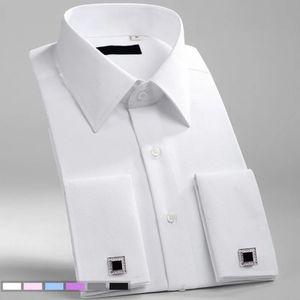 M6XL Camisa de vestir con puños franceses para hombre Camisa blanca de manga larga con botones formales de negocios Camisas masculinas Gemelos de ajuste regular 240307