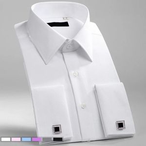 M6xl Mens French Cuff Robe Shirt White Long manche à manches longues Bustons Formal Chemises masculines Fit régulier les boutons de manchette 240403