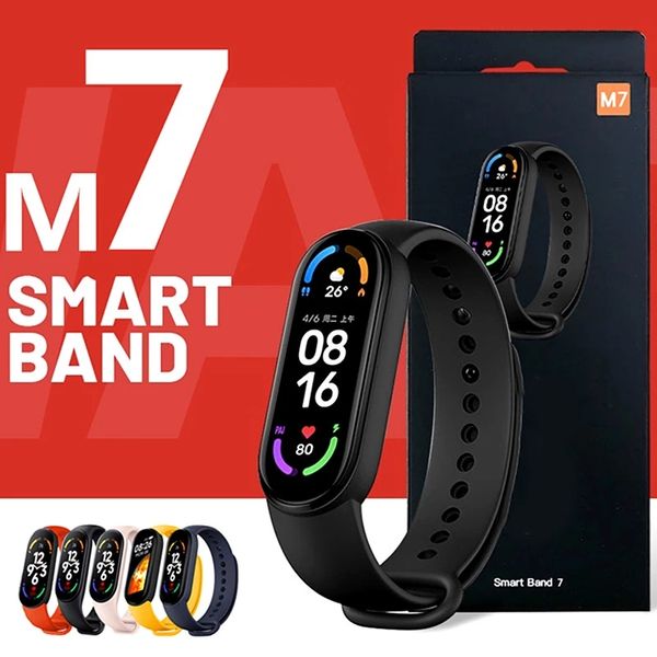 M7 Reloj inteligente Pulseras Hombres Mujeres Smartband Ritmo cardíaco Smartwatch Fitness Tracker Presión arterial Deporte Pulsera inteligente para mi band 7 Caja al por menor