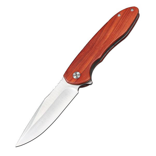 M7722 Couteau Flipper 440C Satin Drop Point Blade Palissandre avec poignée en tôle d'acier Roulement à billes Camping en plein air Randonnée Pêche EDC Couteaux de poche