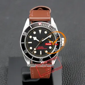 M79230 A21J Automatic Mens Watch 41mm en acier cadran noir Cadran blanc Red Markers Brown en cuir brun Dark