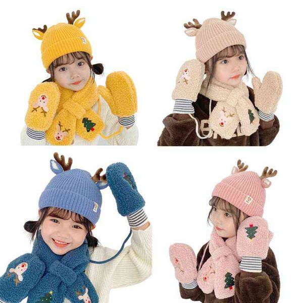 M7dd 1-4 Ans Enfants Chapeau Gants Écharpe Ensemble Tricoté Costume Hiver 3pcs