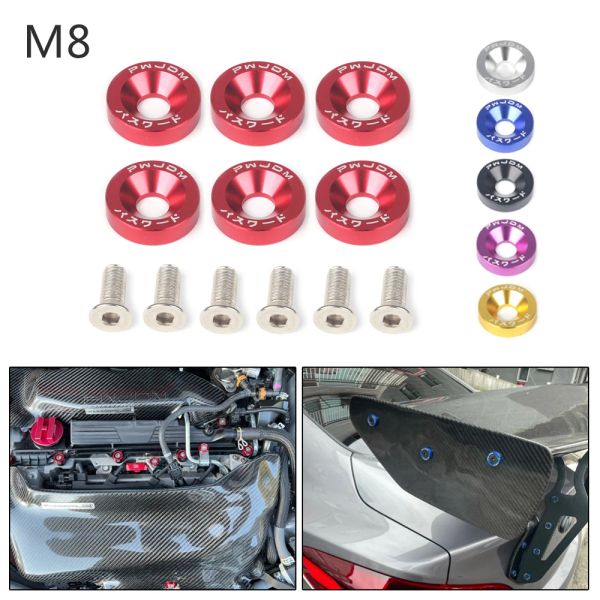 Aluminio M8 6 PCS/PACK CAR MODIFICADO HEX SIGURADORES Fender Lavadora JDM Tornillos cóncavos con cóncavo