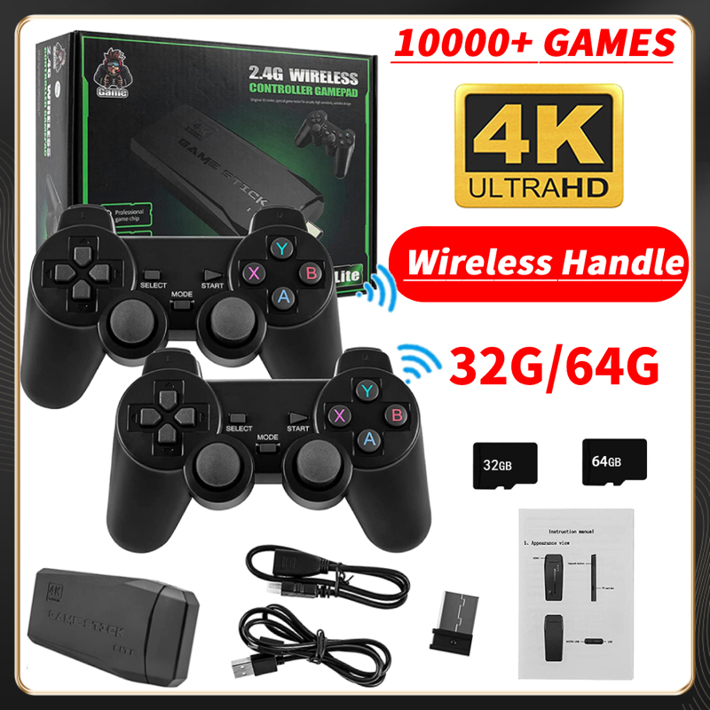 Console per videogiochi M8 2,4G Controller wireless a doppio gioco Stick 4K 10000 Giochi retrò 64 GB per PS1/GBA con scatola di vendita al dettaglio