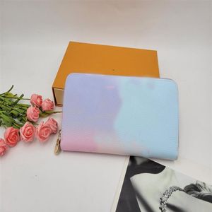 M81349 Onthego Zippy Wallet Canvas Pochette Echte koeienhuid-leer vrouwen Men Spring in de stad Kleur Graps Sunrise Pastel Cash228T