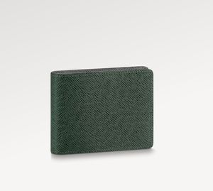 M81555 portefeuille mince homme court vert contraste rabattable motif croisé portefeuille
