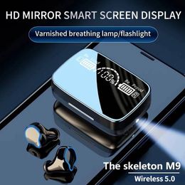 M9 Wireless Bluetooth Headset Sports in-ear LED Mirror Digitale display Ruisreductie IPX7 Waterdicht oplaadbare mobilephone