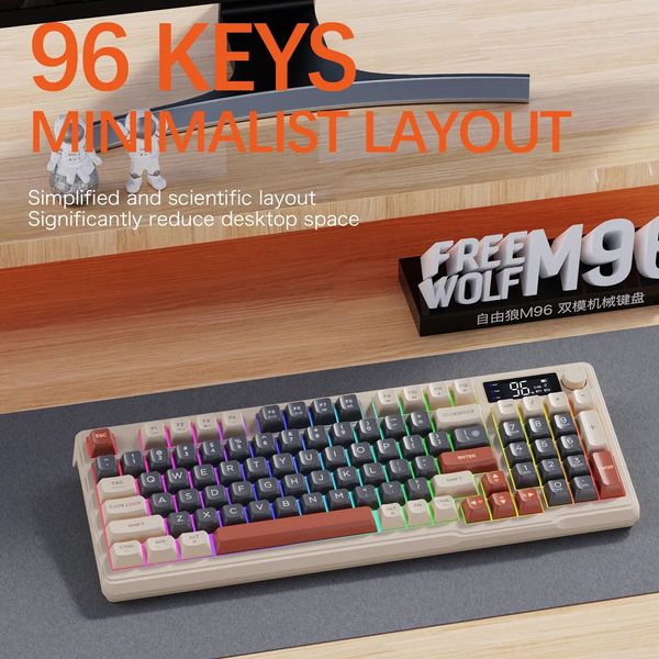 M96 Clavier sans fil Bluetooth Free Wolf Gaming DualModeMulvice Connection Ergonomics Ergonomics 240418 Ergonomics 240418