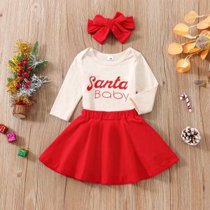 Mababy 0-18m Christmas Baby Girl Clothes Set Newborn Infant Letter Ramper Ruffle Mirts Band Tandin Ternits Costumes de Noël D01