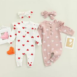 MA Baby 0-18m Valentijnsgeboren baby Baby Girl Jumpsuit Hart Print Rompers Lange mouw Playsuit kleding Autumn Spring D35 240319
