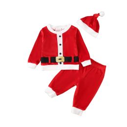 Mababy 0-24m Nouveau-né bébé bébé fille fille de Noël ensembles à manches longues tops pantalon chapeau tenues de Noël