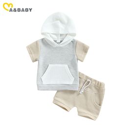 MABABY 0-3Y baby peuter pasgeboren babyjongen kleren sets casual zomer outfits wafel gebreide hoodie + shorts set