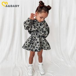 MABABY 1-6Y TODDLER KID KINDER KINDEREN SET HUWE SUWERSHIRTS TOPS SIKEN Rokken Luipaard Outfits Autumn Spring Kleding Kostuum 220507