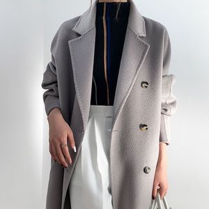 Ma femme manteau en laine veste de designer classique ondulation de l'eau manteau en cachemire double face double boutonnage mi-long 100% laine coupe-vent