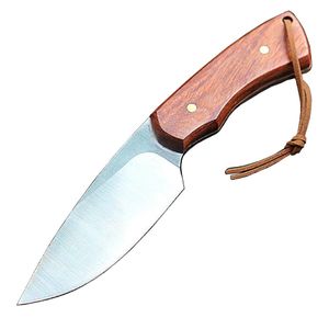 MA6691 Survival Rechte mes 7CR13MOV SATIN DRAP PUNT MES VOLLEDIGE TANS ROSWOOD HANDGANG VASTE BLADE MESSEN MET LEDERE SHORD