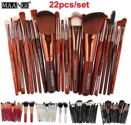 Maange Brand Professional 22 PPCS Cosméticos Cepillos de maquillaje Conjunto de sombras de ojos de color Polvo de la sombra de ojos de color Polvo de la base del labio de la ceja del labio 5752926