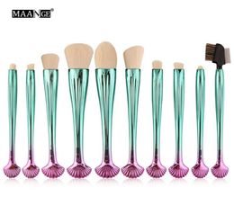 Maange Professional 10pcs Brosse de maquillage coloré de coque colorée Set Fondation Mélange de falaise en poudre Eye-liner Eyebrow Lip Makeup Tool7280172