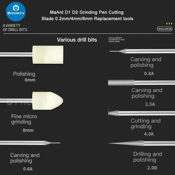 Maant Electric Gringing Pen Cuting Dolt Blade 0,2 - 8 mm Mini Drill pour D1 D2 Intelligent USB Charging Graving Polissing Pen