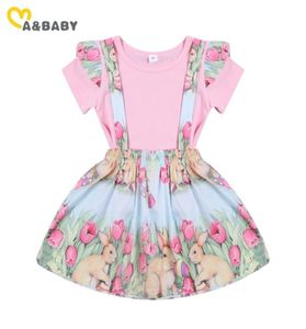 Mababy 14y Easter Toddler Kid Babymeisjes Kleding Set Roze kleuren T -shirt Flower Bunny Rokken overalls outfits 2108046847553