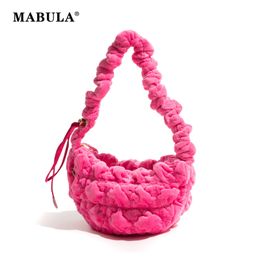 MABULA Candy Pink Faux Fur Sling Bolsa de hombro Estilo coreano Peluche Plisado Hobo Monedero Y2K Diseño de burbujas Bolso de las señoras 240305