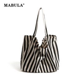 Mabula Casual Striped Ladies Canvas Shopper Bag Portable Reutilable Hombro Purso Big Capacidad Office Trabajo bolso 240410