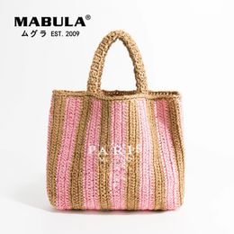 Mabula Fashion Striped Femmes Sacs de paille tissées à la main Plage d'été Femelle Top Handle Hands Handsbag Luxury Design Swerder Sac 240322