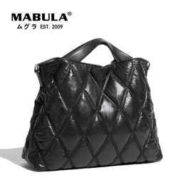 MABULA Eenvoudige Stijlvolle Vrouwen Gewatteerde Boekentassen Handtassen Nylon Donzen Gewatteerde Crossbody Tas Grote Winter Kussen Werk Portemonnees 240318